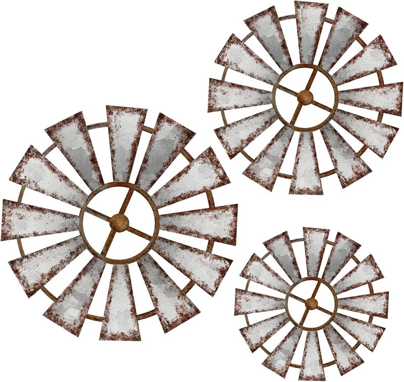 Yookeer 3 Pcs Wood Windmill Wall Decor Farmhouse Hanging Decoration Wooden Windmill Kitchen Decor Rustic Decor Living Room Sculpture Art for Bedroom Nursery Home Decor(Farmhouse) - Image 1